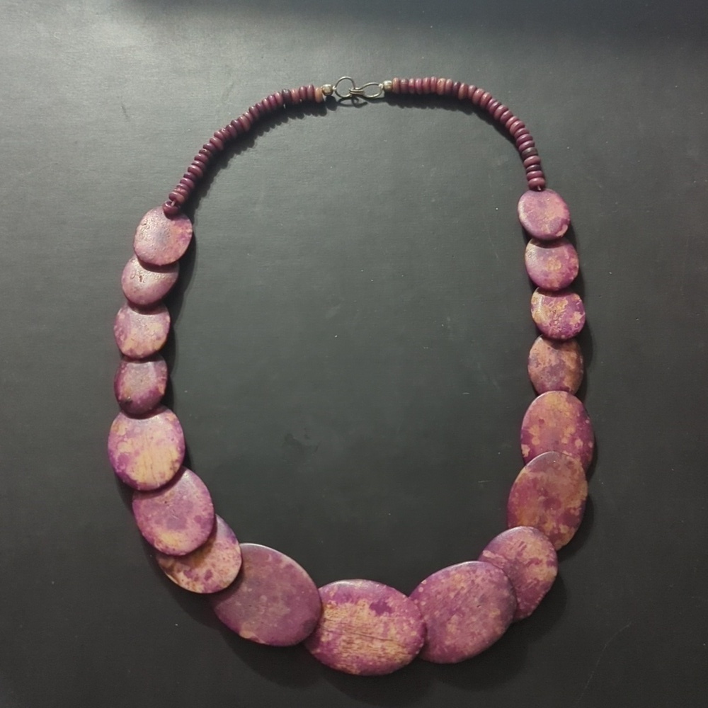 Purple Tagua Nut Flat Oval Beaded Statement Necklace